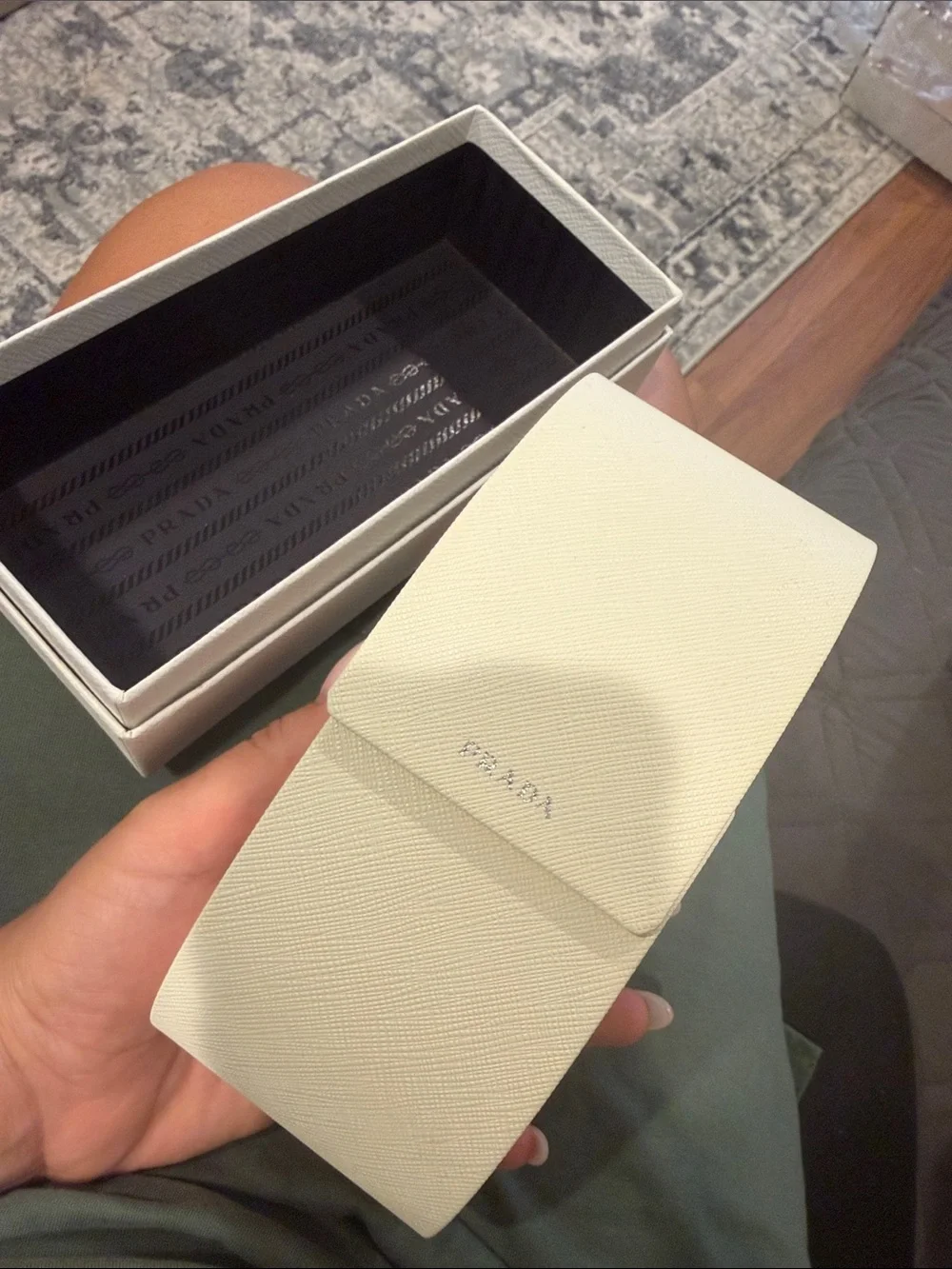 New Prada Cream Saffiano Leather sunglass case